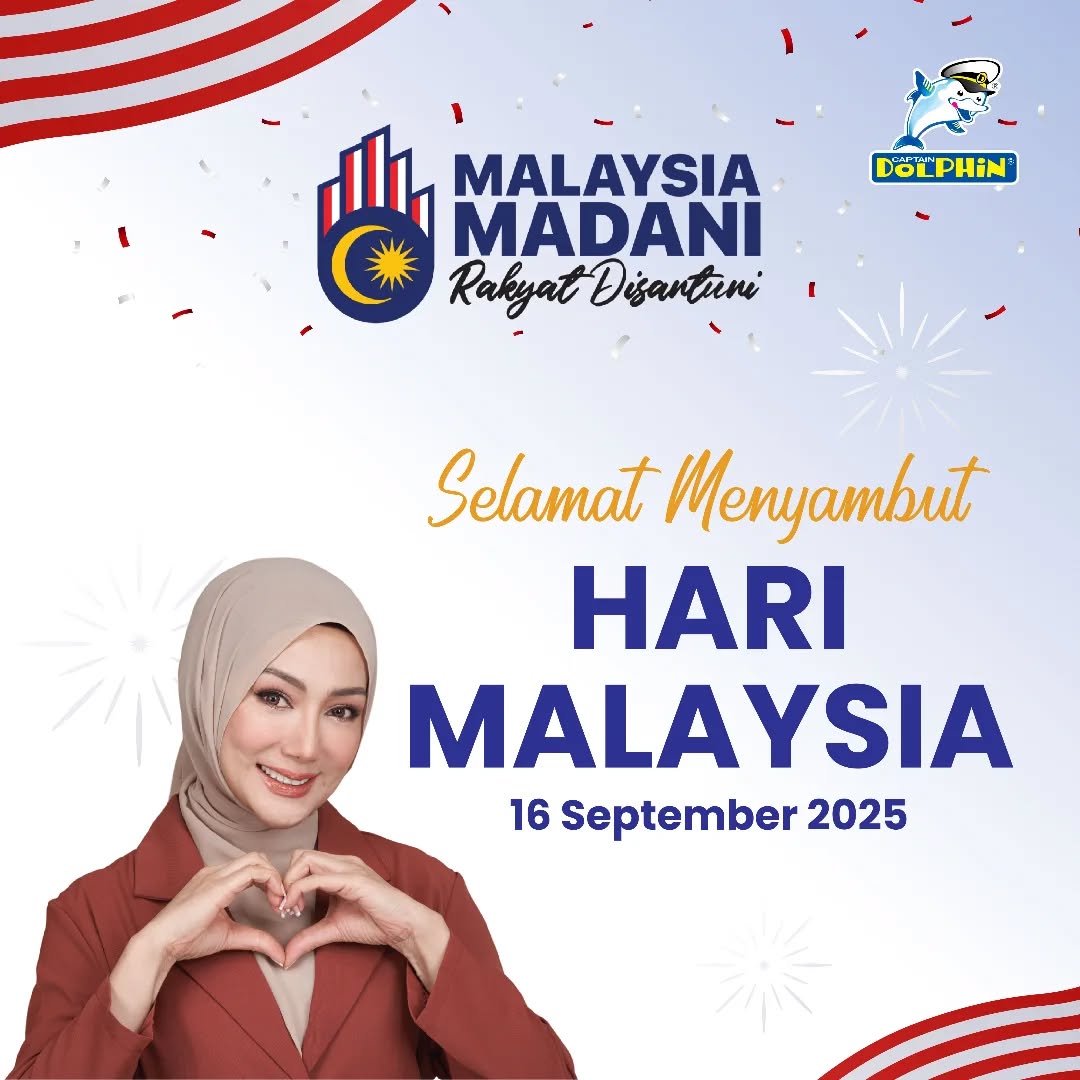 Captain Dolphin dan Erra Fazira mengucapkan Selamat Hari Malaysia 2025! ✨ 🇲🇾
Mari kita terus memupuk perpaduan, menghargai keharmonian dan bersama membina masa depan yang gemilang untuk tanah air tercinta.
Malaysia Madani, Rakyat Disantuni! ✨ 🇲🇾